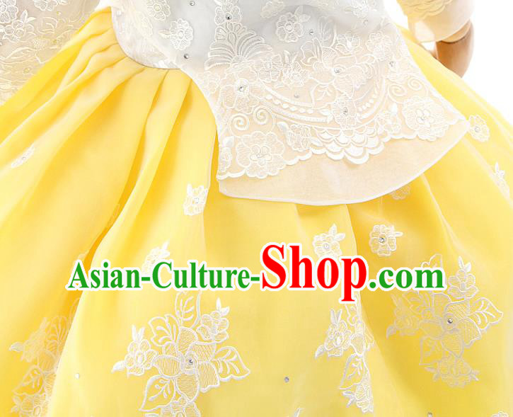 Asian Korea Girls Birthday White Blouse and Yellow Dress Korean Kids Fashion Traditional Apparels Hanbok Costumes