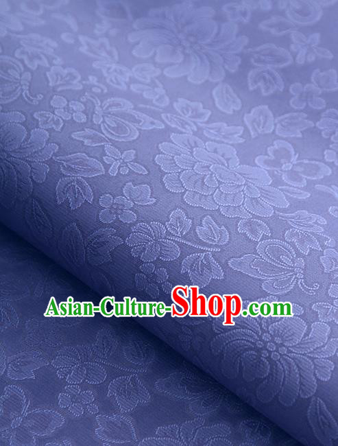 Traditional Korean Fashion Navy Gauze Drapery Hanbok Material Asian Korea Classical Flowers Pattern Silk Fabric