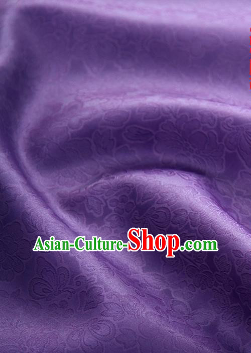 Traditional Korean Fashion Dark Purple Gauze Drapery Hanbok Material Asian Korea Classical Flowers Pattern Silk Fabric