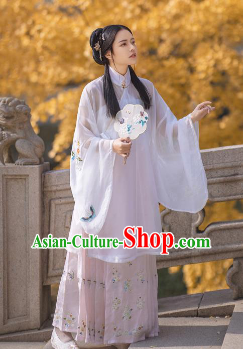 Chinese Ancient Nobility Female Costumes Traditional Ming Dynasty Hanfu Young Lady Apparels White Blouse and Skirt Full Set