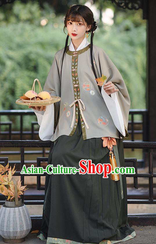 Chinese Ming Dynasty Costumes Traditional Ancient Young Lady Hanfu Apparels Top Blouse and Skirt Complete Set