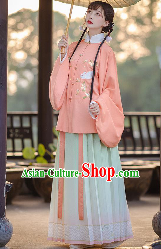 Traditional Chinese Ming Dynasty Young Lady Costumes Ancient Court Princess Blouse and Skirt Hanfu Apparels Complete Set