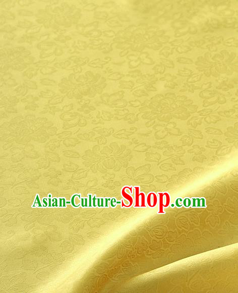 Traditional Korean Fashion Bright Yellow Gauze Drapery Hanbok Material Asian Korea Classical Flowers Pattern Silk Fabric