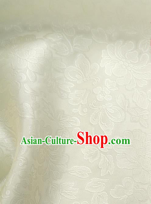 Traditional Korean Fashion Beige Gauze Drapery Hanbok Material Asian Korea Classical Flowers Pattern Silk Fabric