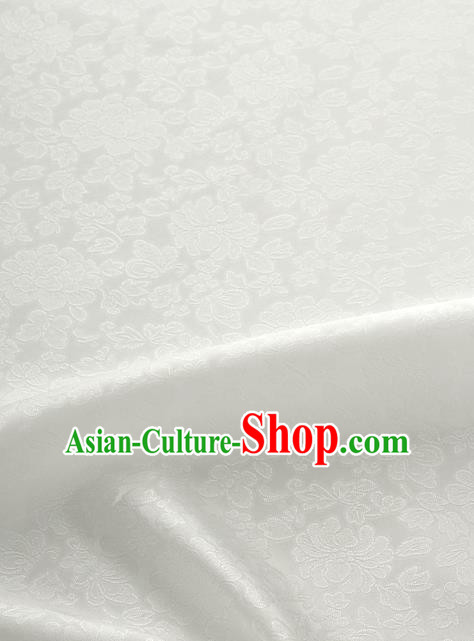 Traditional Korean Fashion White Gauze Drapery Hanbok Material Asian Korea Classical Flowers Pattern Silk Fabric
