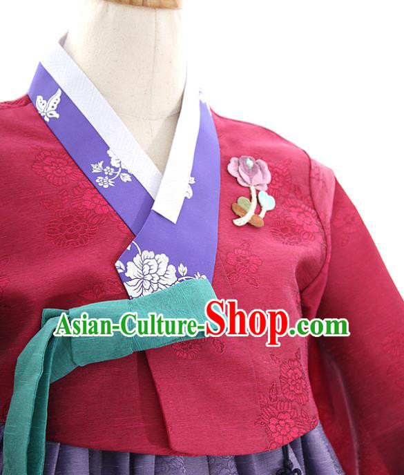 Korean Bride Mother Hanbok Wine Red Blouse and Purple Dress Korea Fashion Costumes Traditional Festival Apparels for Women