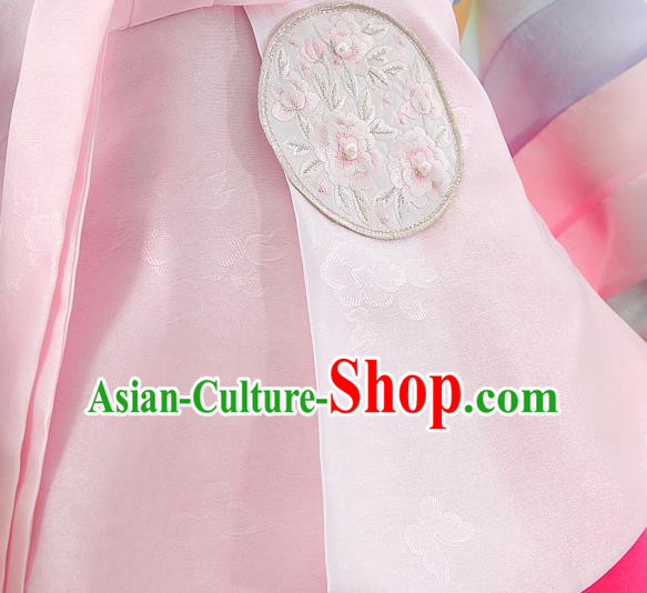 Korean Bride Hanbok Pink Blouse and Rosy Dress Korea Fashion Wedding Costumes Traditional Festival Apparels for Women