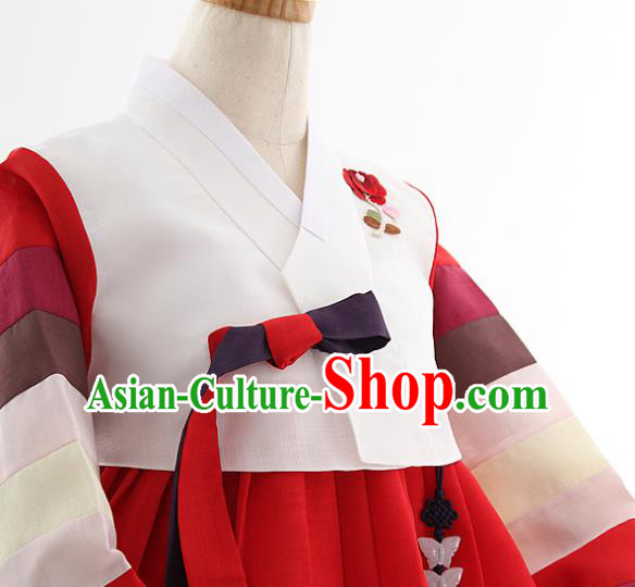 Korean Bride Hanbok White Blouse and Red Dress Korea Fashion Wedding Costumes Traditional Festival Apparels for Women