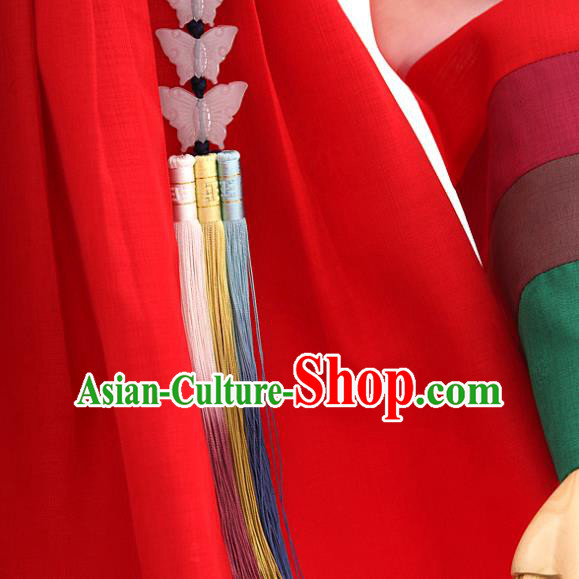 Korean Bride Hanbok White Blouse and Red Dress Korea Fashion Wedding Costumes Traditional Festival Apparels for Women