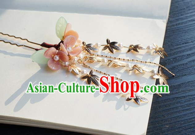 Chinese Classical Flowers Hair Clip Hair Accessories Handmade Ancient Hanfu Maple Leaf Tassel Hairpin for Women