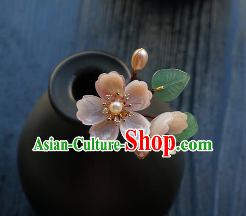 Chinese Classical Pearls Hair Clip Hair Accessories Handmade Ancient Hanfu Pink Sakura Hairpin for Women