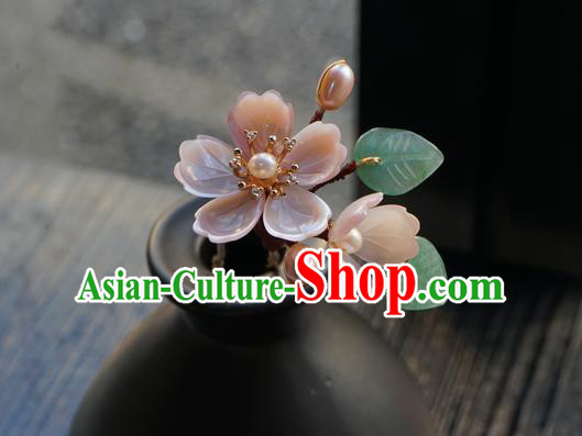 Chinese Classical Pearls Hair Clip Hair Accessories Handmade Ancient Hanfu Pink Sakura Hairpin for Women