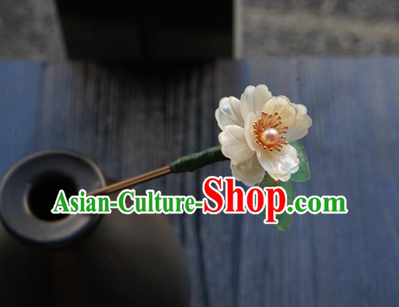 Chinese Classical Pearl Hair Clip Hair Accessories Handmade Ancient Hanfu Camellia Hairpin for Women