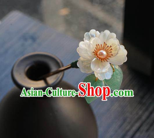 Chinese Classical Pearl Hair Clip Hair Accessories Handmade Ancient Hanfu Camellia Hairpin for Women
