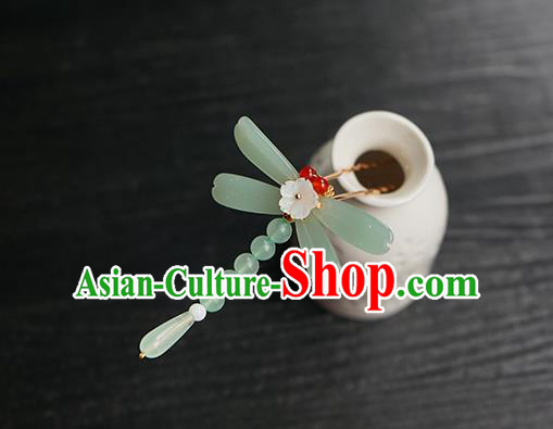 Chinese Classical Hair Clip Hair Accessories Handmade Ancient Hanfu Green Beads Dragonfly Hairpin for Women