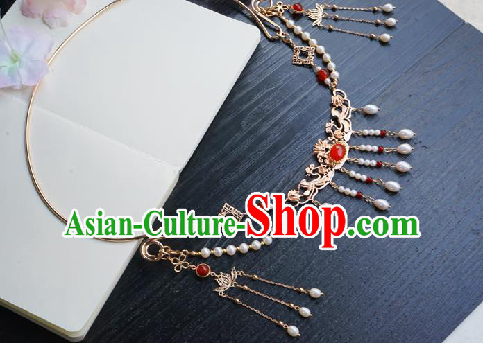 Chinese Handmade Hanfu Beads Tassel Necklace Classical Jewelry Accessories Ancient Princess Golden Necklet for Women