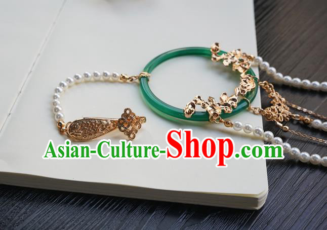Handmade Chinese Women Jade Waist Accessories Classical Hanfu Pearls Tassel Belt Pendant