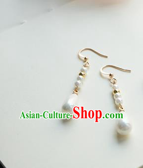 Handmade Chinese Women Cheongsam Ear Accessories Classical Hanfu White Pearls Earrings