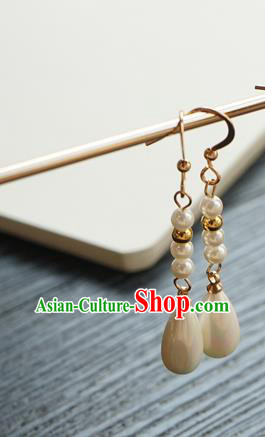 Handmade Chinese Women Cheongsam Ear Accessories Classical Hanfu White Pearls Earrings