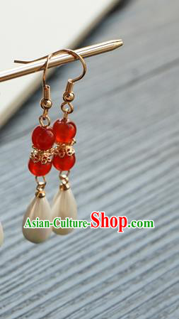 Handmade Chinese Women Cheongsam Ear Accessories Classical Hanfu Red Beads Earrings