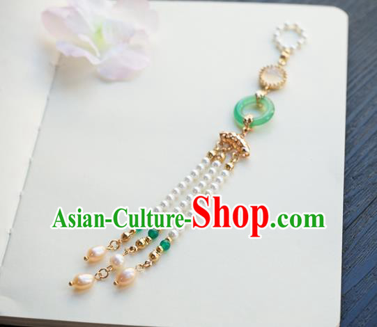 Chinese Classical Jewelry Accessories Ancient Hanfu Green Ring Brooch Beads Tassel Pendant