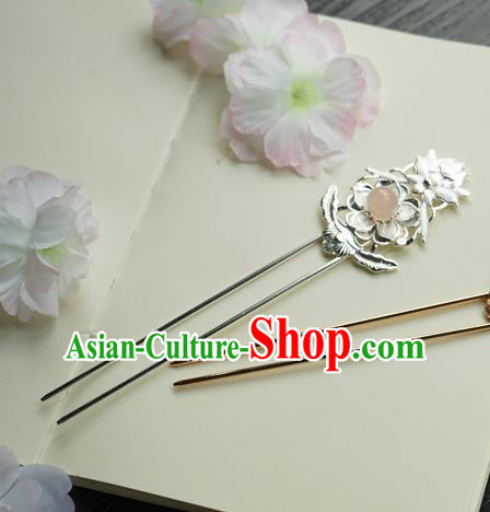 Chinese Classical Argent Hair Clip Hair Accessories Handmade Ancient Tang Dynasty Hairpin for Women