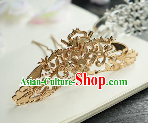 Chinese Classical Golden Hair Crown Hair Accessories Handmade Ancient Tang Dynasty Court Hairpin for Women