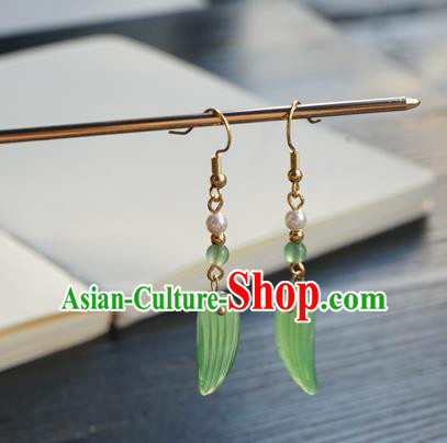 Handmade Chinese Women Hanfu Ear Accessories Ancient Court Eardrop Classical Bamboo Leaf Earrings