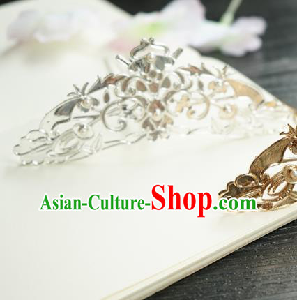 Chinese Classical Argent Hair Crown Hair Accessories Handmade Ancient Tang Dynasty Court Hairpin for Women