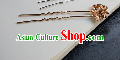 Chinese Classical Cheongsam Golden Hair Clip Hair Accessories Handmade Ancient Hanfu Tang Dynasty Hairpin for Women