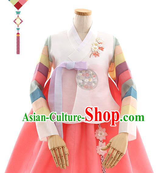 Korean Bride Hanbok White Blouse and Watermelon Red Dress Korea Fashion Wedding Costumes Traditional Festival Apparels for Women