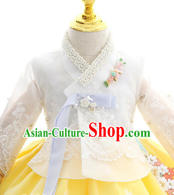 Asian Korea Court Girls White Lace Blouse and Dress Korean Kids Birthday Fashion Traditional Hanbok Apparels Costumes