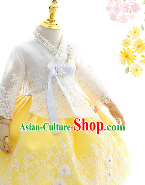 Asian Korea Court Girls White Lace Blouse and Dress Korean Kids Birthday Fashion Traditional Hanbok Apparels Costumes