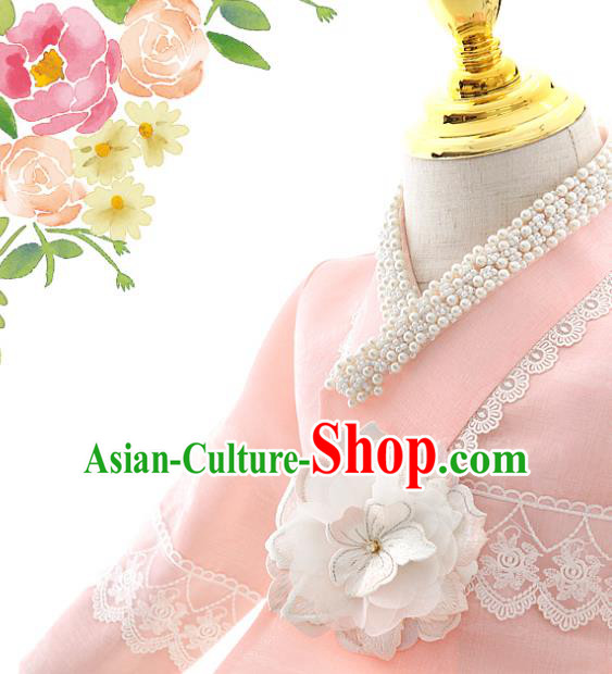 Asian Korea Court Girls Pink Blouse and White Dress Korean Kids Birthday Fashion Traditional Hanbok Apparels Costumes