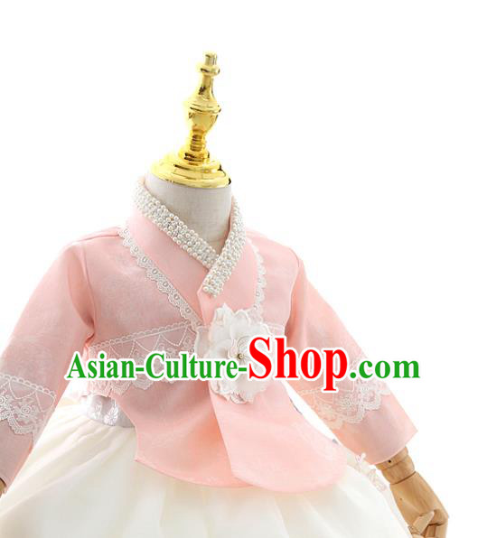 Asian Korea Court Girls Pink Blouse and White Dress Korean Kids Birthday Fashion Traditional Hanbok Apparels Costumes