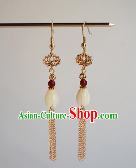 Handmade Chinese Classical Golden Tassel Ear Accessories Ancient Women Hanfu Yulan Magnolia Earrings