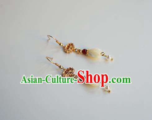 Handmade Chinese Classical Golden Lotus Ear Accessories Ancient Women Hanfu Yulan Magnolia Earrings