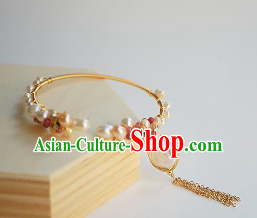 Chinese Classical Pearls Bracelet Jewelry Accessories Ancient Hanfu Golden Tassel Bangle