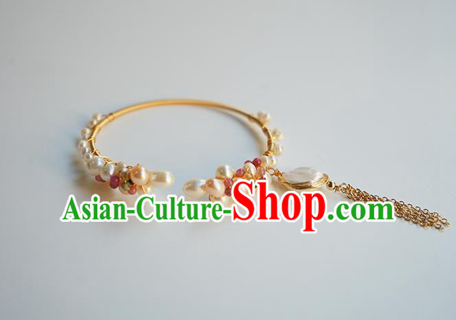 Chinese Classical Pearls Bracelet Jewelry Accessories Ancient Hanfu Golden Tassel Bangle