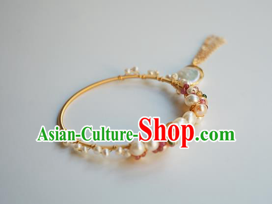 Chinese Classical Pearls Bracelet Jewelry Accessories Ancient Hanfu Golden Tassel Bangle