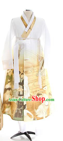 Asian Korea Court Men Gown and Pants Korean Wedding Fashion Traditional Hanbok Apparels Bridegroom Costumes