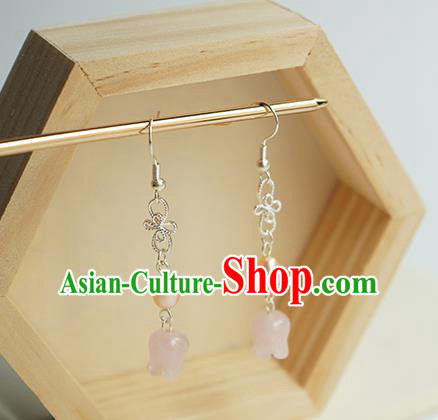 Handmade Chinese Classical Pink Convallaria Ear Accessories Ancient Women Hanfu Pearl Earrings