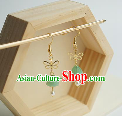 Handmade Chinese Classical Golden Dragonfly Ear Accessories Ancient Women Hanfu Court Lotus Seedpod Earrings