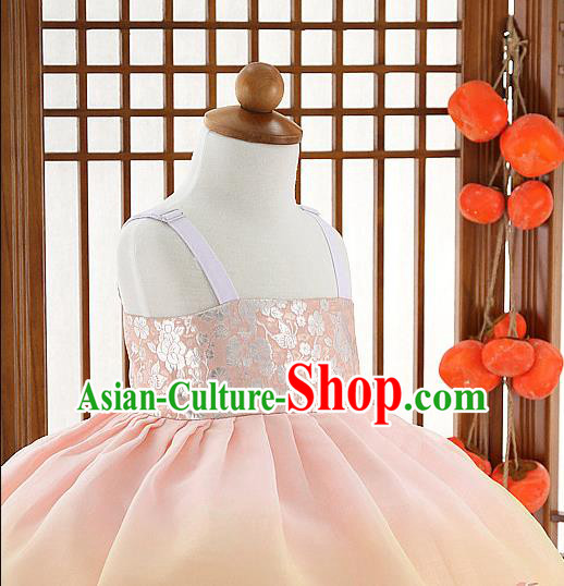 Asian Korea Girls White Lace Blouse and Printing Dress Korean Kids Fashion Traditional Hanbok Apparels Birthday Costumes