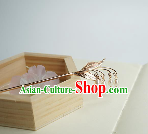 Chinese Hanfu Classical Convallaria Hair Accessories Handmade Ancient Princess Golden Pearls Tassel Hairpins for Women