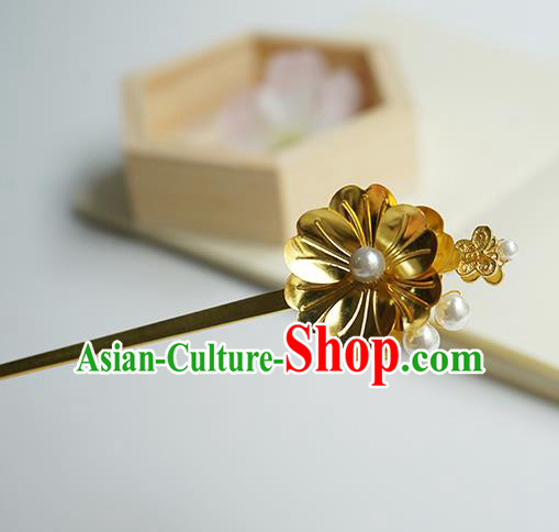 Chinese Hanfu Classical Hair Accessories Handmade Ancient Tang Dynasty Princess Golden Hairpins for Women