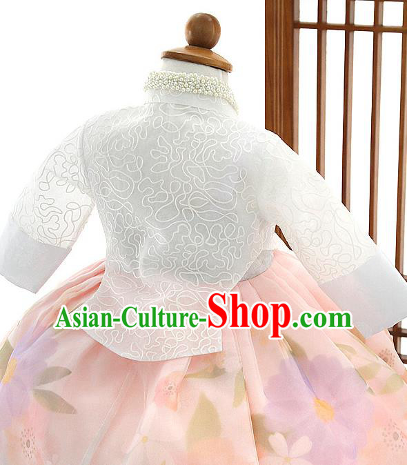 Asian Korea Girls White Blouse and Pink Dress Korean Kids Fashion Traditional Hanbok Apparels Birthday Costumes