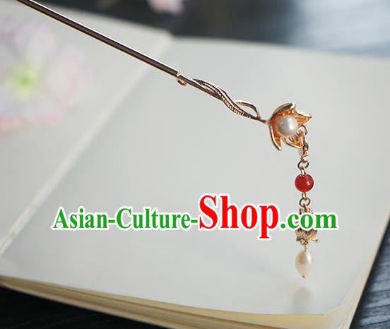 Chinese Classical Hanfu Tassel Step Shake Hair Accessories Handmade Ancient Song Dynasty Golden Hairpin for Women