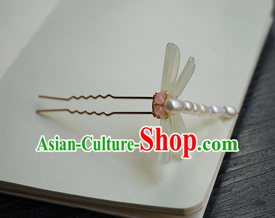 Chinese Classical Hanfu Pearls Dragonfly Hair Clip Hair Accessories Handmade Ancient Princess Hairpin for Women