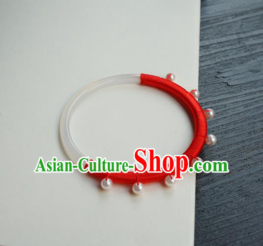 Chinese Classical White Chalcedony Bracelet Jewelry Accessories Ancient Hanfu Red Rope Bangle